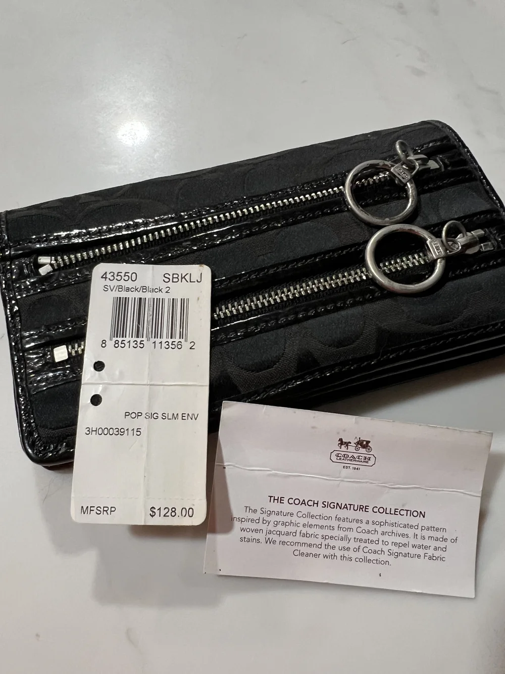 Coach Black Signature Zip Wallet with Key Ring
